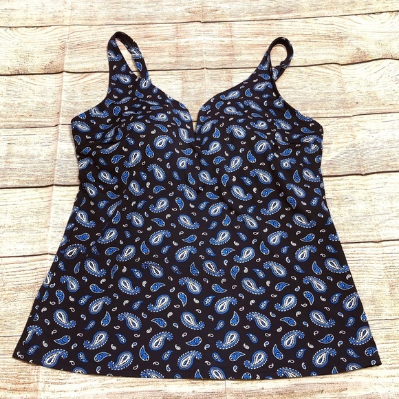 Lands' End Blue and White Paisley Control Sweetheart Tankini Top Size 12 - Picture 4 of 11
